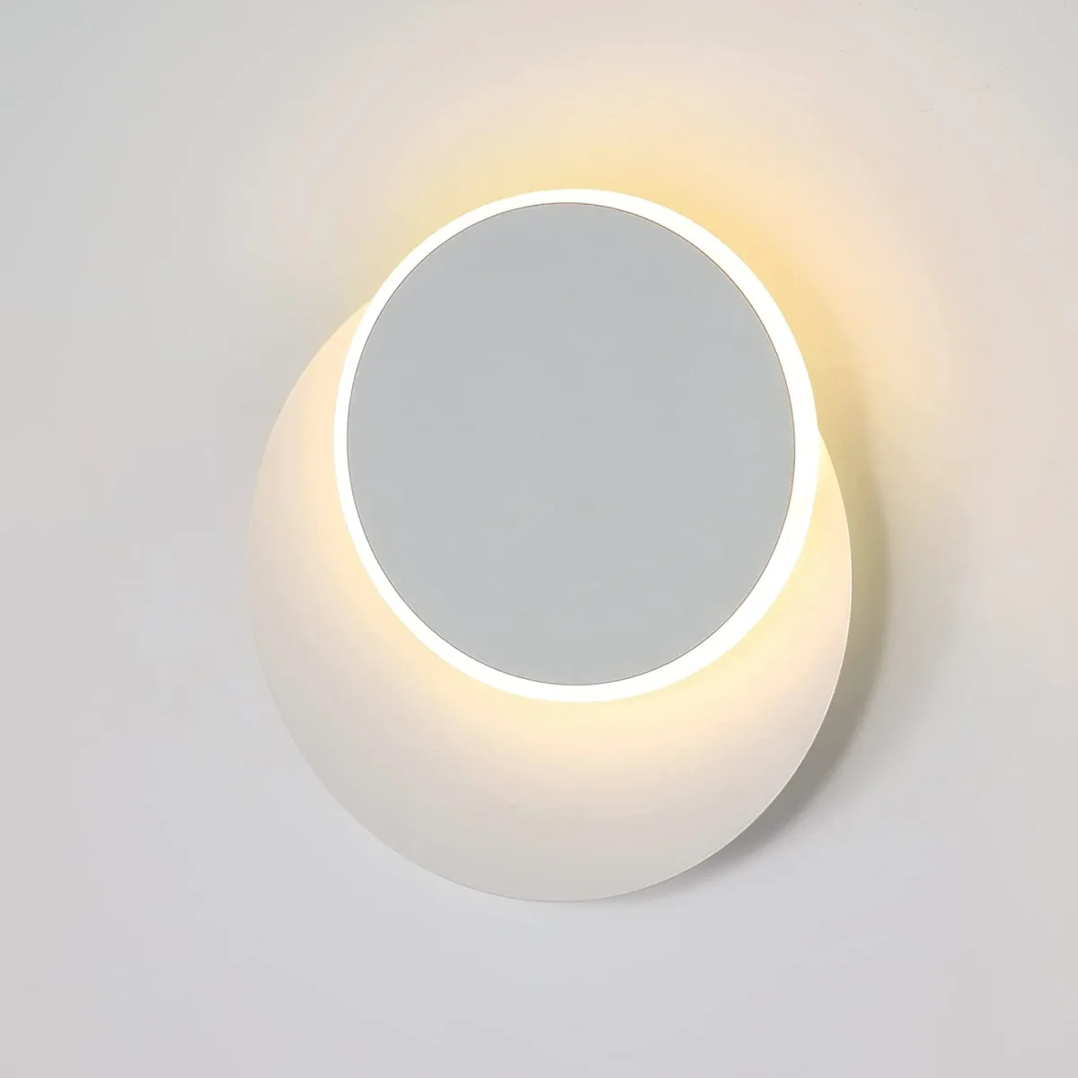 Lampada da parete per interni 12W bianca, lampada da parete moderna a LED, Creative Eclipse 2 in 1, ruotabile a 360 gradi 3000K bianco caldo, luce di illuminazione per soggiorno, scala, camera da letto - immagine 2