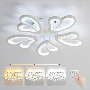 Plafoniera a LED, lampadario creativo a forma di fiore da 39 W, lampada da soffitto in acrilico Ø 57 cm per camera da letto, soggiorno, ufficio, studio, tre colori da 3000 K a 6500 K