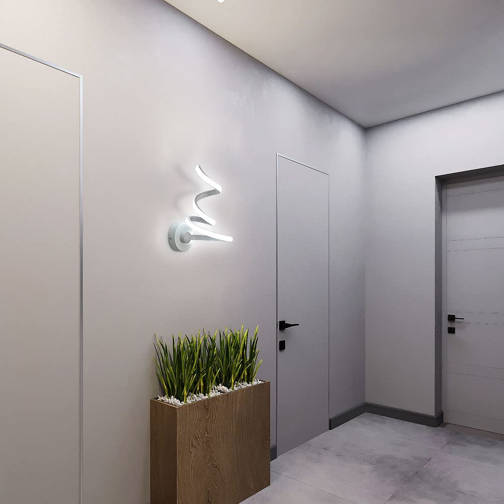 Lampada da parete per interni, lampada da parete a LED moderna creatività minimalista 24W 1900LM, lampada da parete a LED a spirale, lampada da parete a LED in alluminio bianco, per camera da letto, soggiorno, scala, corridoio - immagine 3