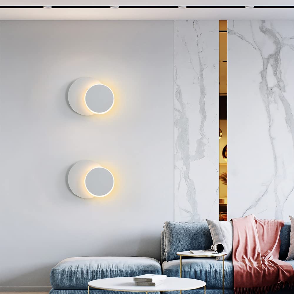 Lampada da parete per interni 12W bianca, lampada da parete moderna a LED, Creative Eclipse 2 in 1, ruotabile a 360 gradi 3000K bianco caldo, luce di illuminazione per soggiorno, scala, camera da letto - immagine 6