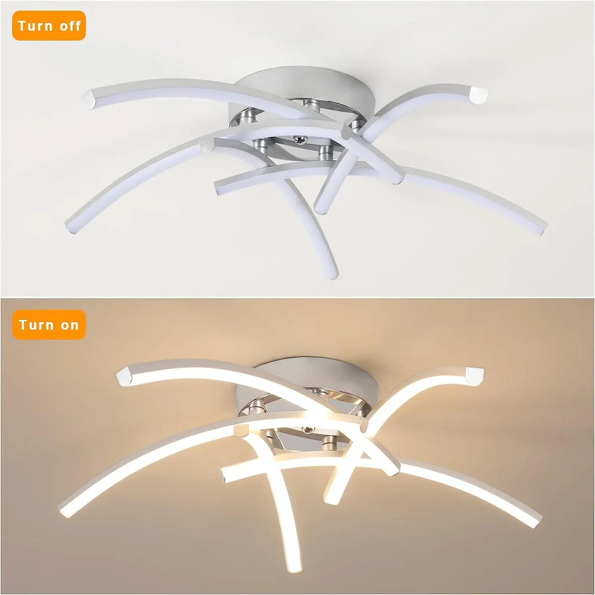 Plafoniera a LED 30W Design moderno Lampada da soffitto a forma di onda bianco caldo 3000K per soggiorno Camera da letto Sala da pranzo Ufficio - immagine 7