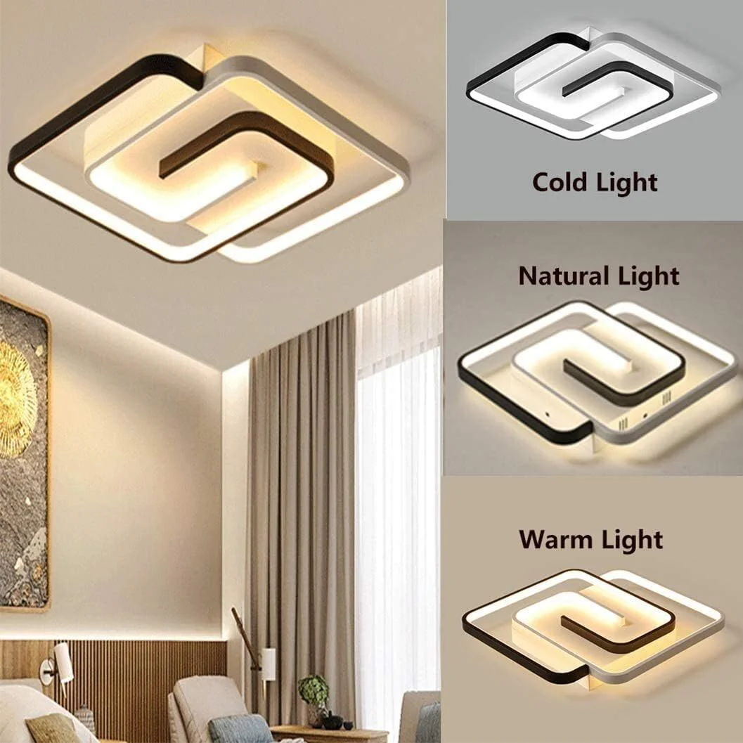 Plafoniera a LED dimmerabile con telecomando, moderna lampada da soffitto dimmerabile 3000K-6000K per soggiorno, camera da letto, sala da pranzo, ufficio, 42W, quadrata - immagine 4