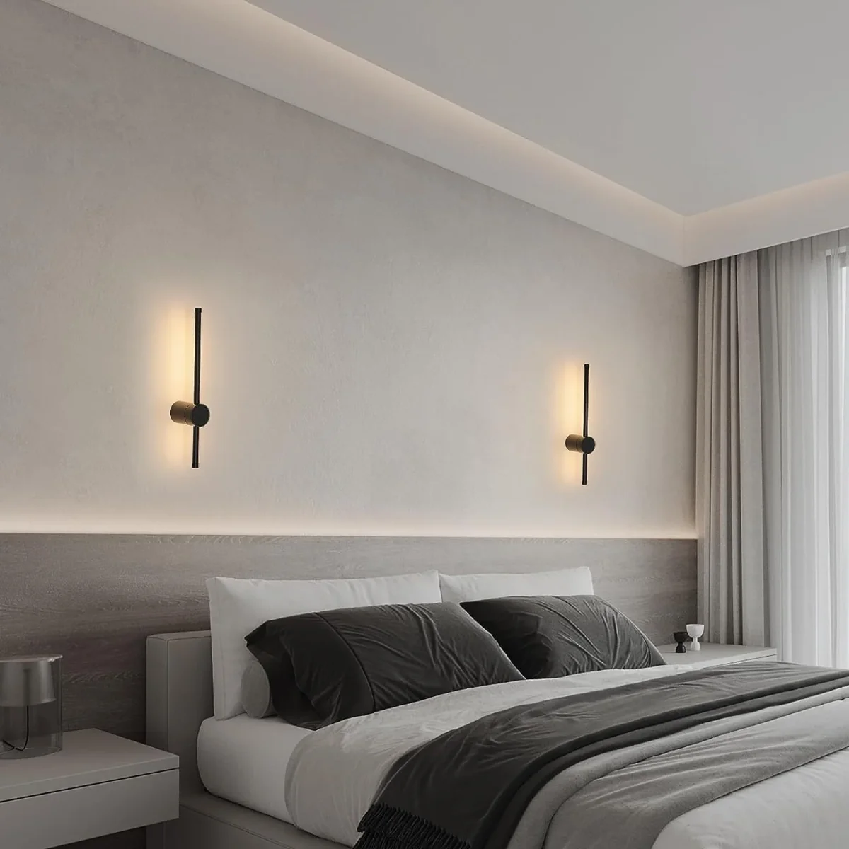 Lampada da parete moderna a LED a forma di linea Girevole a 360 ° Bianco caldo 3000K per soggiorno, camera da letto, corridoio, ingresso Nero 40 cm - immagine 5