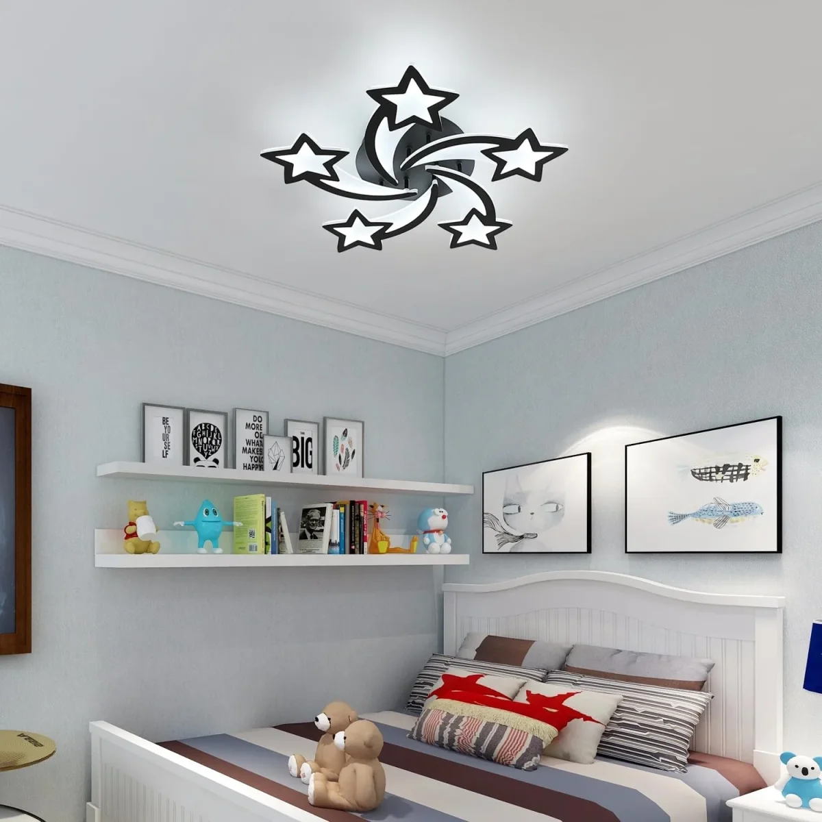 Plafoniera LED dal design moderno, 60 W, bianco freddo 6500 K, a forma di stella, per soggiorno, camera da letto, sala da pranzo, ufficio, nero. - immagine 5