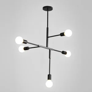 Lampadario industriale vintage con base E27, plafoniera molecolare Sputnik a 5 luci, lampada a sospensione per interni in metallo geometrico con montaggio a semi-incasso per soggiorno, camera da letto, sala da pranzo e cucina (Nero)