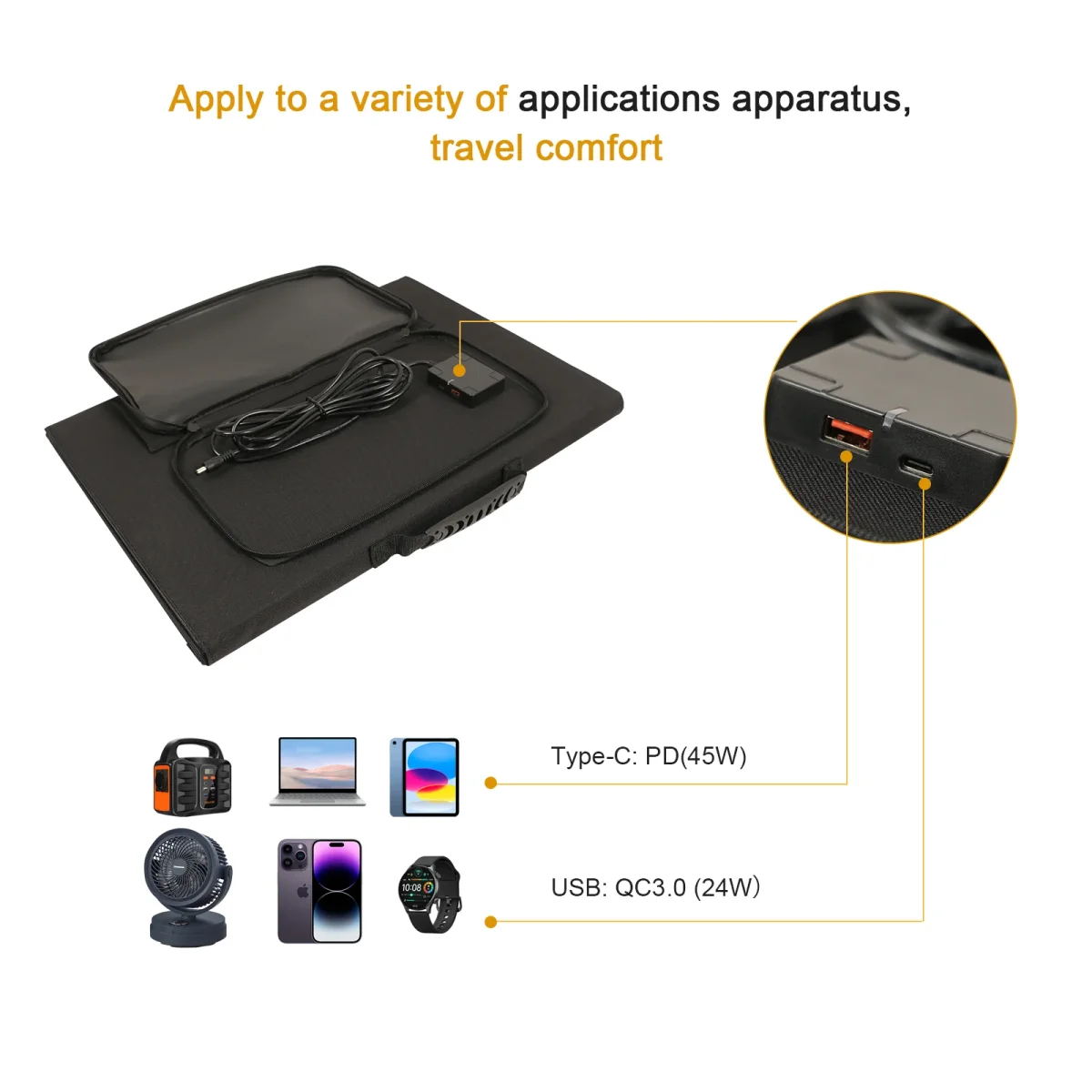 Kit pannello solare pieghevole portatile monocristallino da 100 W con 3 porte USB per esterno - immagine 9